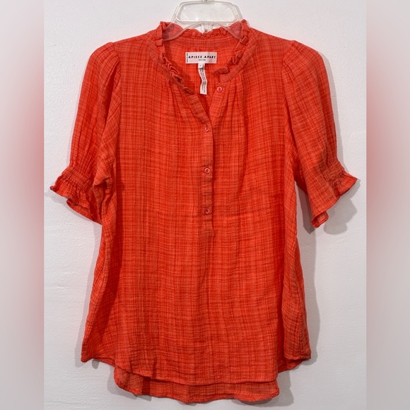 APIECE APART Los Altos Ruffled Cotton Voile Blouse Orange Small Cottage Core - Picture 11 of 12